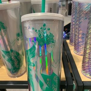 Starbucks Holiday Spearmint Siren Cup Pearl Mermaid Tumbler Holographic 24oz New